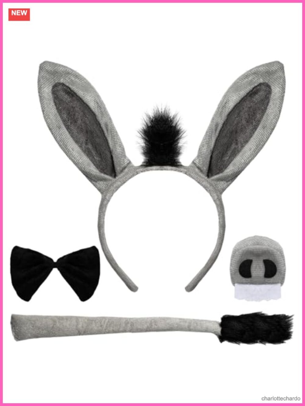 Donkey Costume Accessory Set Ears Headband Tail Nose Bow Tie